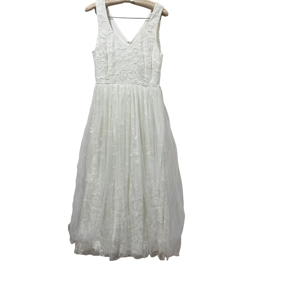 Southern Fried Chics White Lace Tulle Midi Dress L471-HT Womens Size Medium NWT
